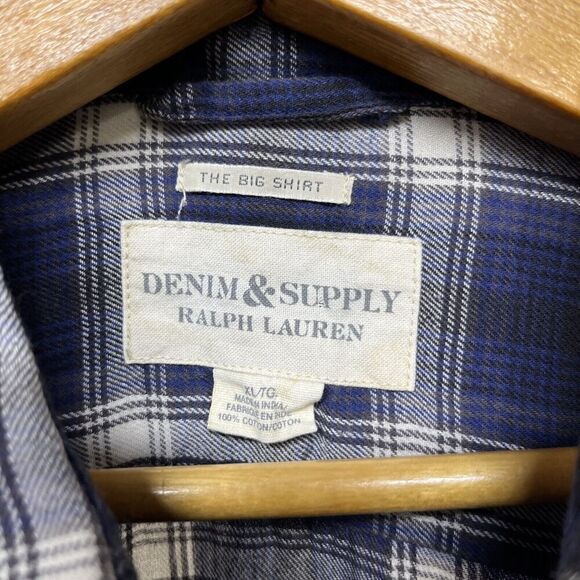 Denim & Supply By Ralph Lauren Blue Plaid Button Down Flannel The Big Shirt XL - Picture 3 of 6